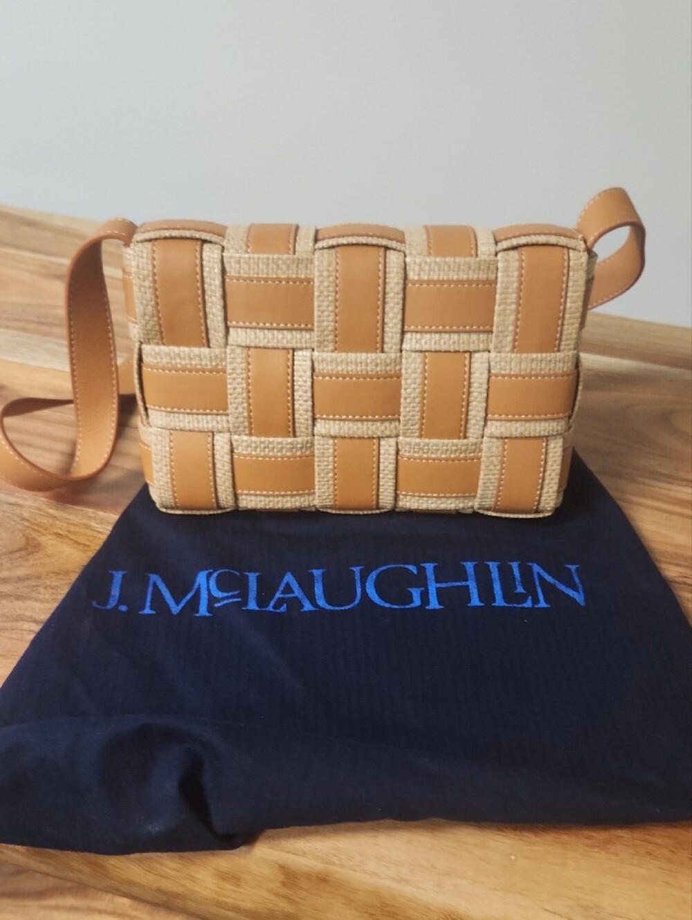 J. McLaughlin Tan and Natural Woven Crossbody Bag